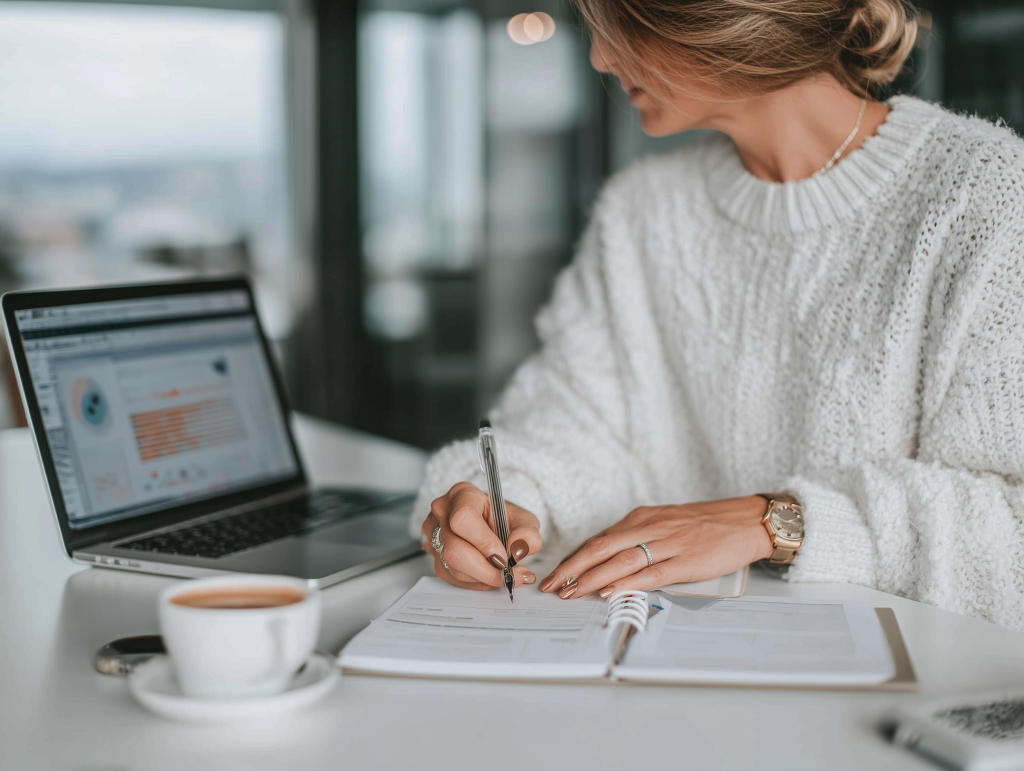 Woman working on risk management report